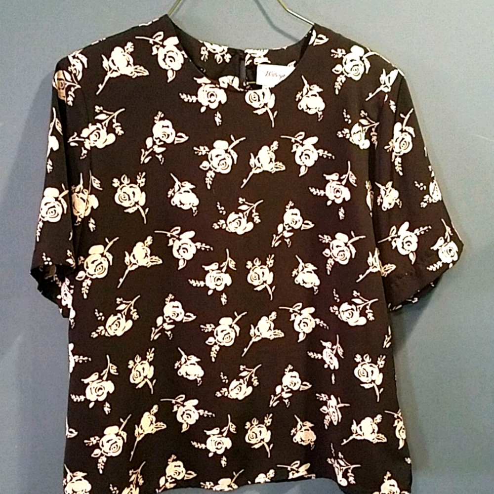 Worthington Petite Floral Rosette Print Blouse PL Vintage